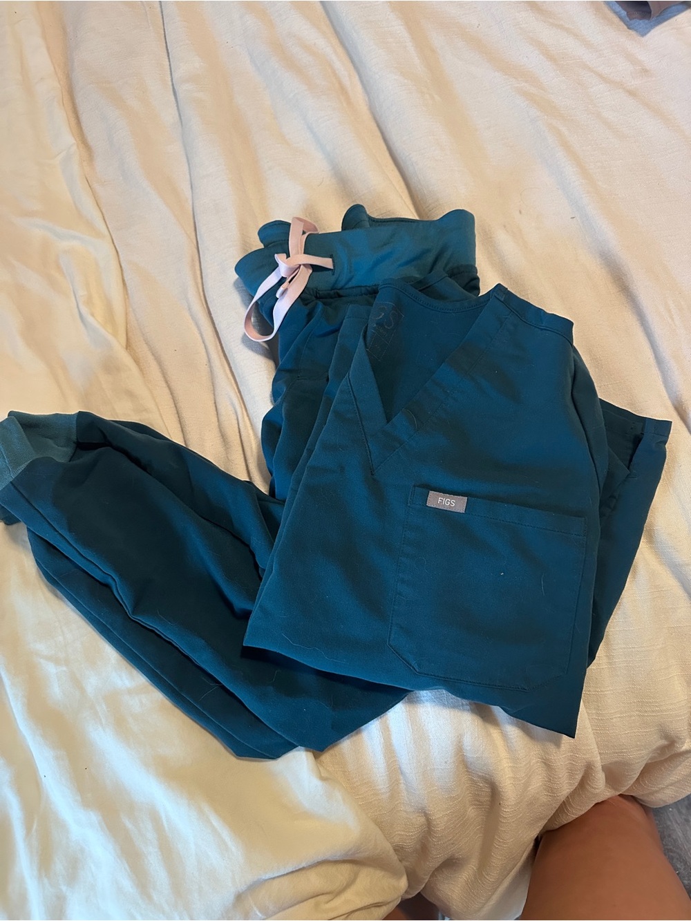 Figs Teal Medical Scrub Set with Pink Drawcord XXSP